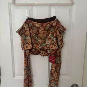 Floral Off-Shoulder Top - Brown